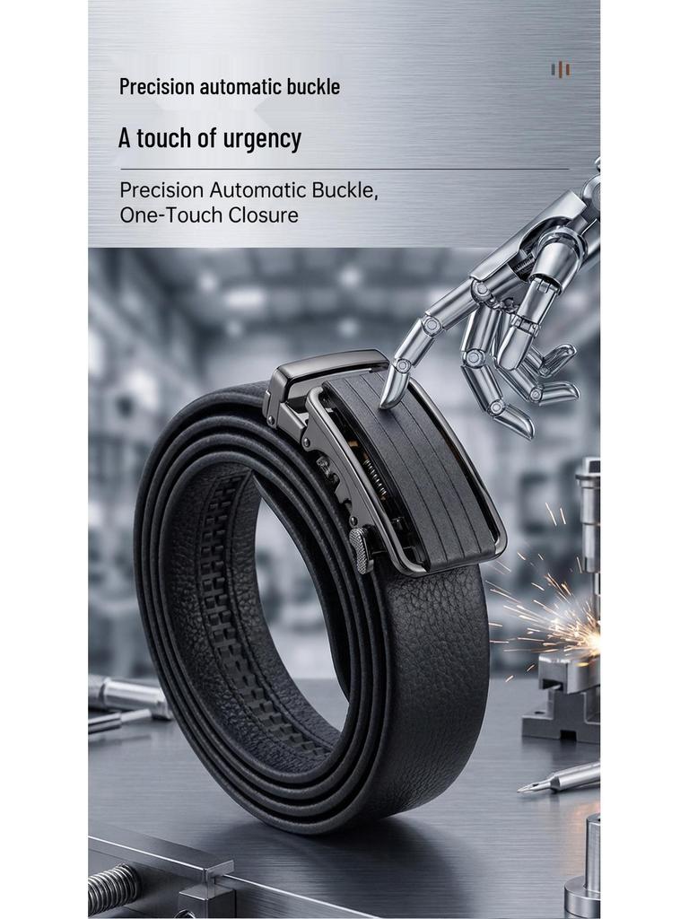 Men's High-Grade Alloy Automatic Buckle Leather Belt - Stylish & Versatile.