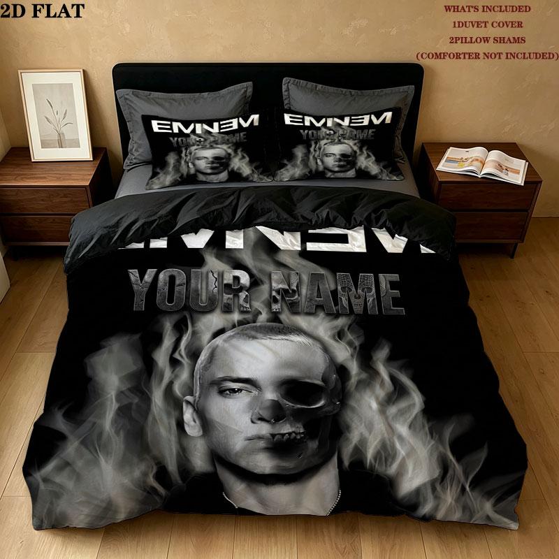 Eminem Custom Name Pattern Bedding Quilt Set Quilt Cover Pillowcase Home Gift(1 * duvet cover + 2 * pillowcase, without core)