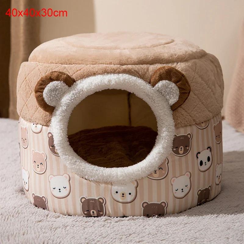 Cat Pet Bed Cave Warm Tent Soft Indoor Enclosed Covered Cavern House For Cats Kittens Small Pets With Removable Cushion Pad
