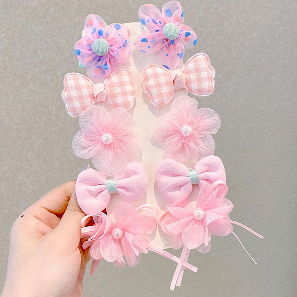 10pcs/set Cute Children Hair Clips Fabric Bowknot Flower Hairpin Bangs Hair Clips Fashionable Hair Accessories Headwear