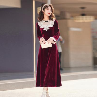 Spring and Autumn New Year's New Year's Wear Red Velvet Bottom Dress Children