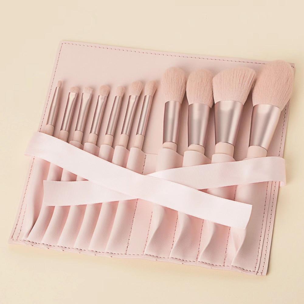 11pcs With Storage Bag Pink Makeup Brushes Set Soft-bristled Brush Foundation Brush Women