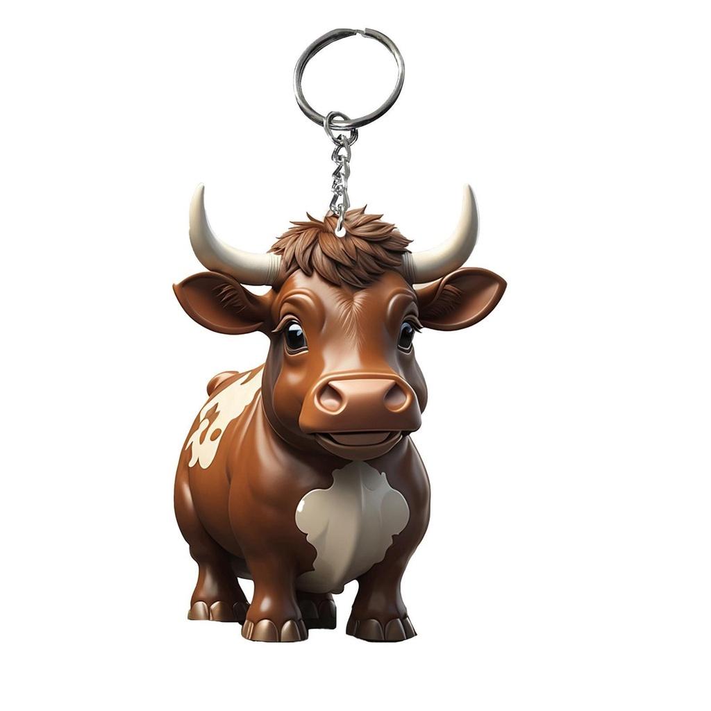Cow Keychain Cartoon Acrylic Car Keyring Bull Backpacks Pendant Gifts Novelty
