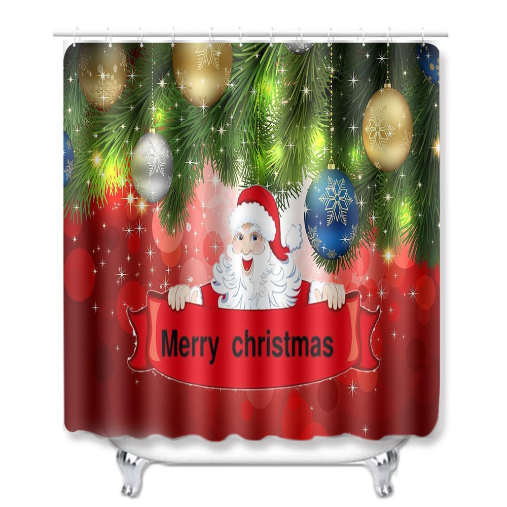 Christmas Shower Curtain Floor Mat Combination Four-Piece Set Bathroom Toilet Carpet Shower Room Mat Foot Mat