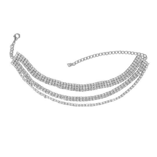 Women Beach Anklet Sparkling Three-Layer Rhinestone Anklet Adjustable Fit Sandal серебряный