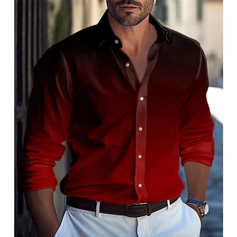 Autumn Long-sleeved Shirt Multi-color Gradient Pattern Digital Printing New Trend Men's Clothing