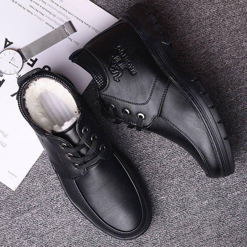 [Wool Inner Lining] Winter Cotton Shoes Men's Casual Leather Shoes Are Piled and Thickened To Keep Warm and Cold