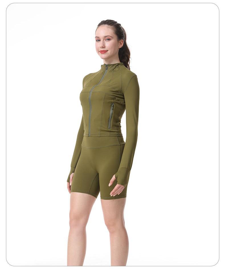 Women's High-Waist Yoga Set: Stand-Up Collar, Tummy Control, Zip, Long-Sleeve for Running & Fitness