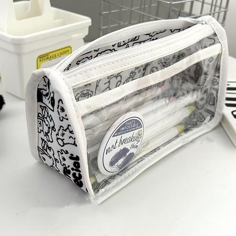 

Cute Line Puppy Pen Bag Cartoon Transparent Large Capacity Pen Box Triangle Base Stationery Bag Multi Functional Storage Bag