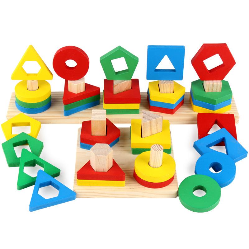Wooden Geometric Stacking Blocks for Infant Color and Shape Recognition