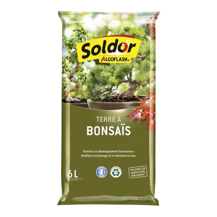 Terre a Bonsais - Favorise un développement harmonieux - Améliore le drainage et la rétention en eau - 6 L - ALGOFLASH