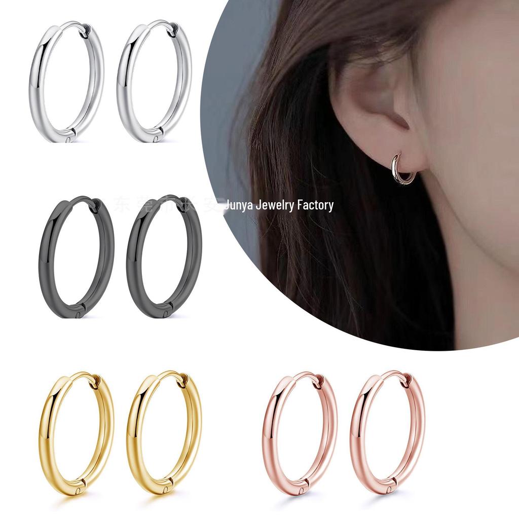 Stainless Steel Round Hoop Earrings, Unisex Fashion Titanium Steel Ear Hoops