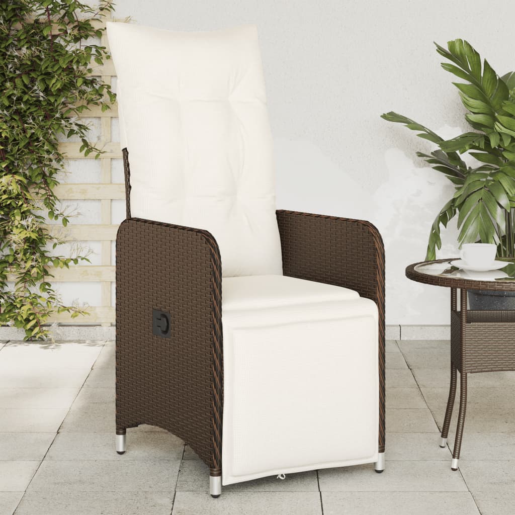 Garden Armchair with Cushions 2 Pcs Adjustable Brown Poly Rattan