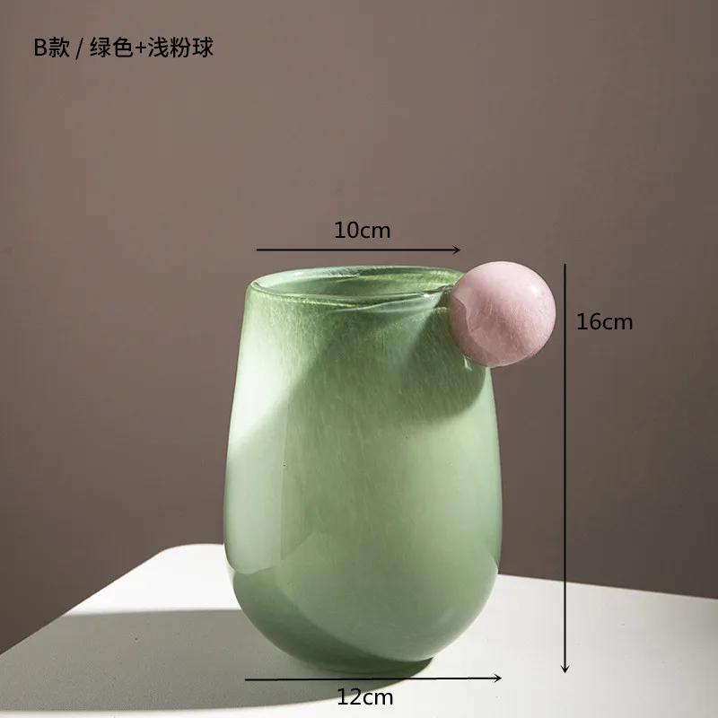 Creative Glass Vase, Double Ear Candy Colored Round Bead Vase, Table Decoration Flower Arrangement, Glass Container, Home Decor