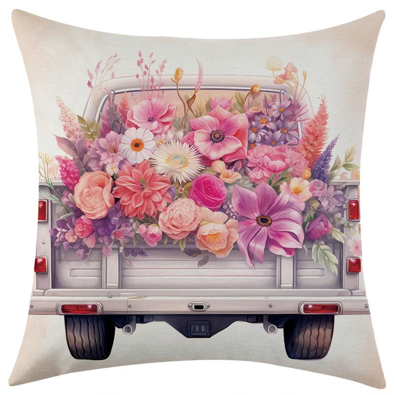 New Sweet Spring Linen Print Pillowcase Car Sofa Lumbar Pillow Cushion