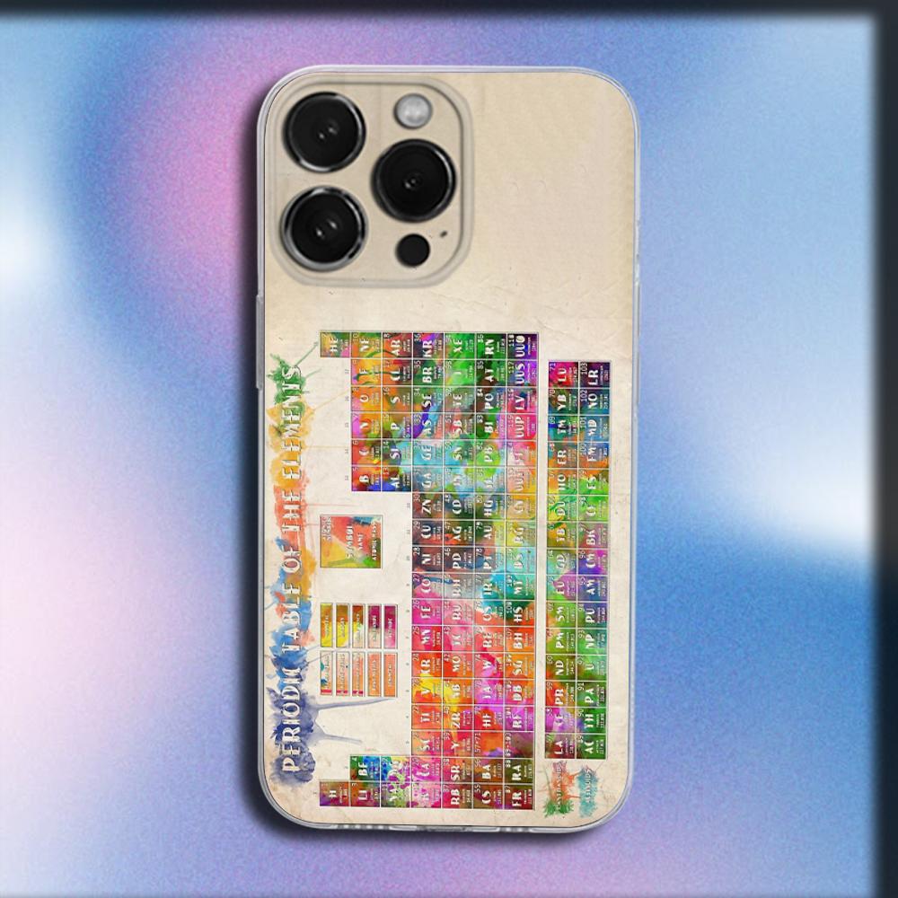 Periodic Table Of Elements Phone Case For iPhone 16,15,14,13,12,11 Plus,Pro,Max,XR,XS,X,Plus,SE,Mini Transparent Soft Cover