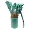 12 piece wooden handle silicone kitchenware set for simple kitchen style cooking with storage bucket and boxed kitchenware set