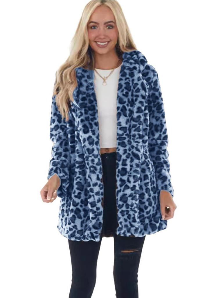 2024 Fall/Winter Leopard Print Women's Faux Fur Coat with Pockets - Plush, Loose Fit, Fashionable and Cozy
