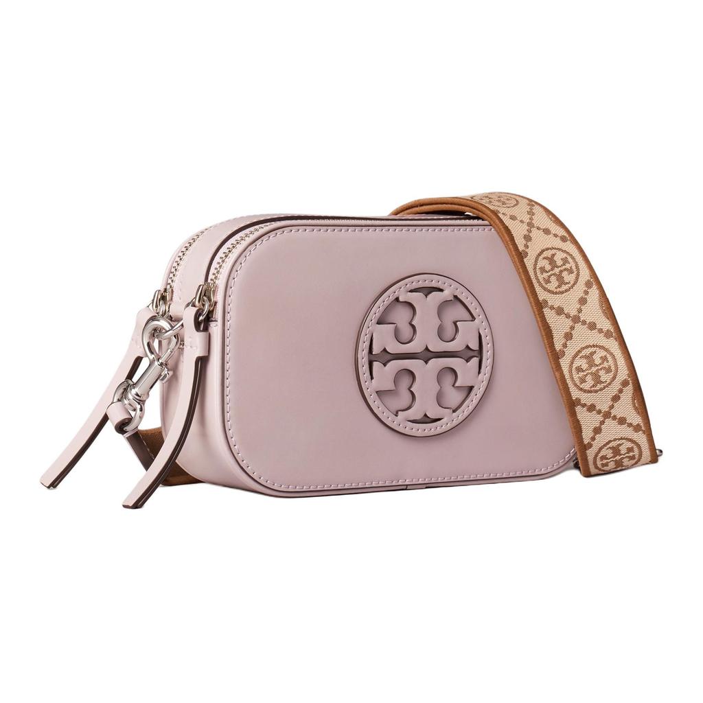 Tory Burch Miller Logo Pattern Zip Closure Patent Leather Mini Shoulder Crossbody Bag Women Bags Pink 165153-500