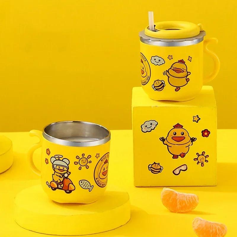 270ML Kinder Trinkbecher Kreativer Cartoon Baby-Fütterbecher mit Strohhalm Auslaufsichere Wasserflasche Tragbare Kinder-Trinkbecher