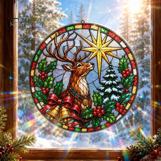 Reusable Christmas Window Decor Stained Glass Style Cling, Rainbow Film Sun Catcher Static Sunlight Reflective Films Suncatcher Sticker for Home Shop