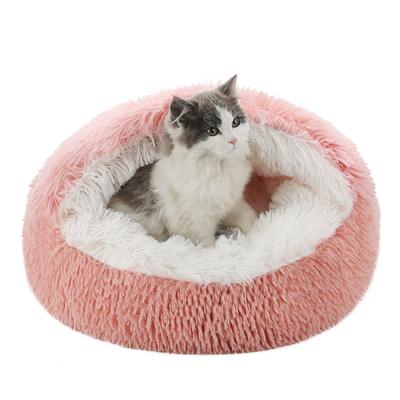 Lit Rond Moelleux à Capuche pour Chat, Lit Grotte pour Chat, Lit Donut pour Chats d'Intérieur, Lits Apaisants pour Chien Chat de Petite et Moyenne Taille