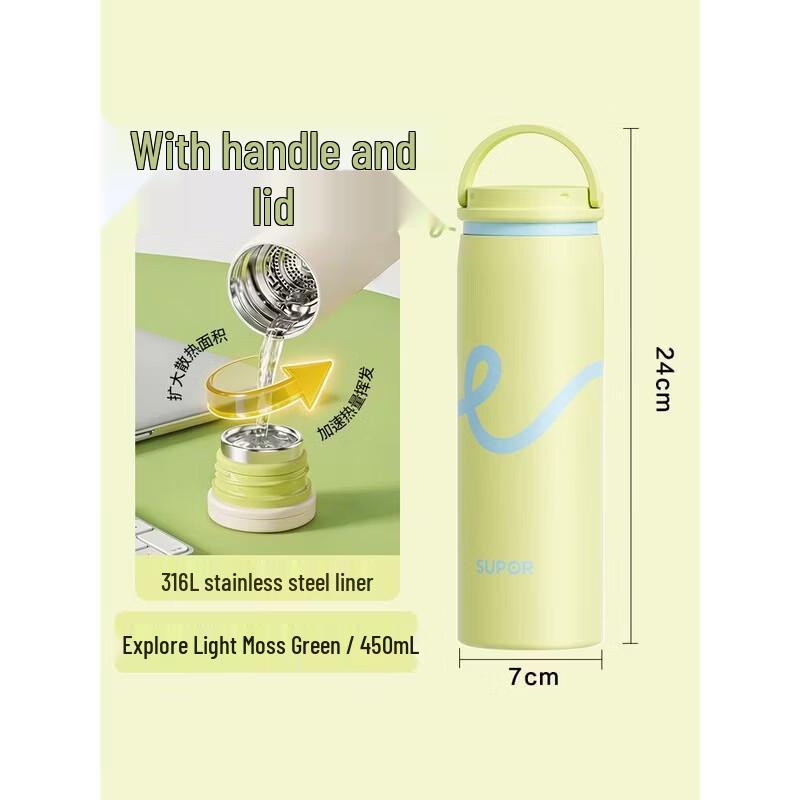 SUPOR Spin-Open 316L Stainless Steel Portable Insulated Bottle