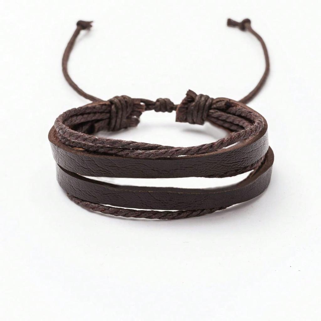 4Pcs/set Retro Literary Style Bronze Bundle Leather Wood Bead Set Bracelet