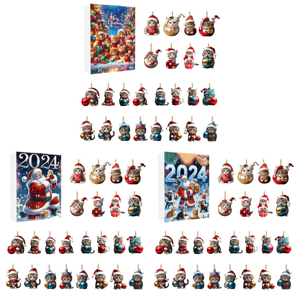 Christmas Countdown Blind Box With Acrylic Cat Car Pendant For Holiday Gift Giving