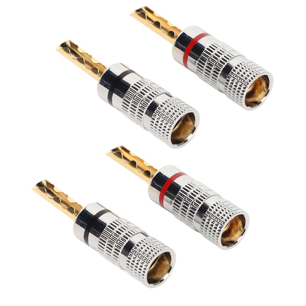 2 Pairs BFA Banana Plug 4mm Gold Plated Brass Serrated Speaker Plug Connectors for Amplifiers
