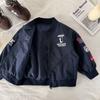 Boys 2026 Casual Baseball Jacket Kids 3-8 Years Thin Long Sleeve Hoodless Outerwear With Letter Print In Navy