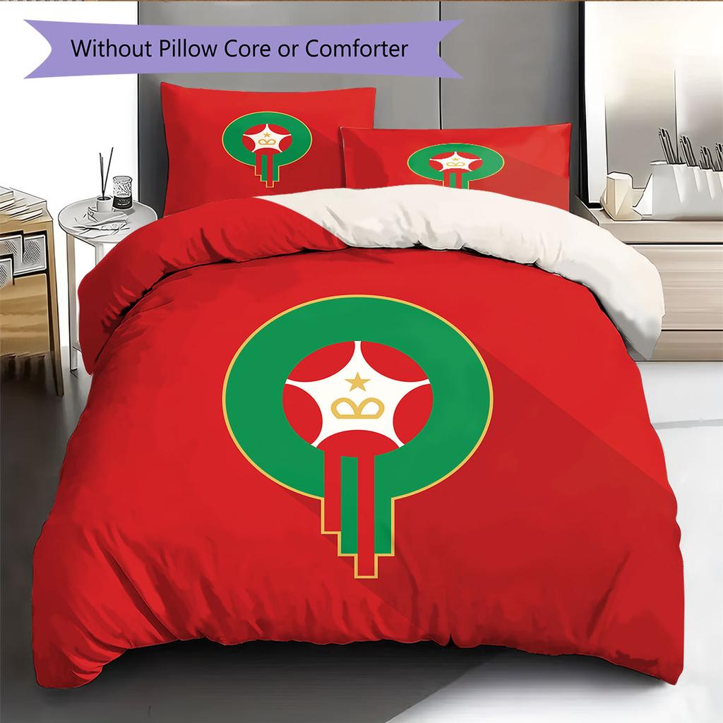 Logo squadra nazionale Marocco Modello Biancheria da letto Decorazione Casa Regalo di Compleanno (1 * copripiumino + 2 * federa, senza nucleo),merchandising per fan.