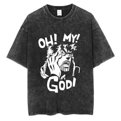 Vintage Gewaschene Baumwolle Herren Damen T-Shirt HipHop Streetwear JoJo Bizarre Adventure Print Harajuku Kurzarm T-Shirt Tops