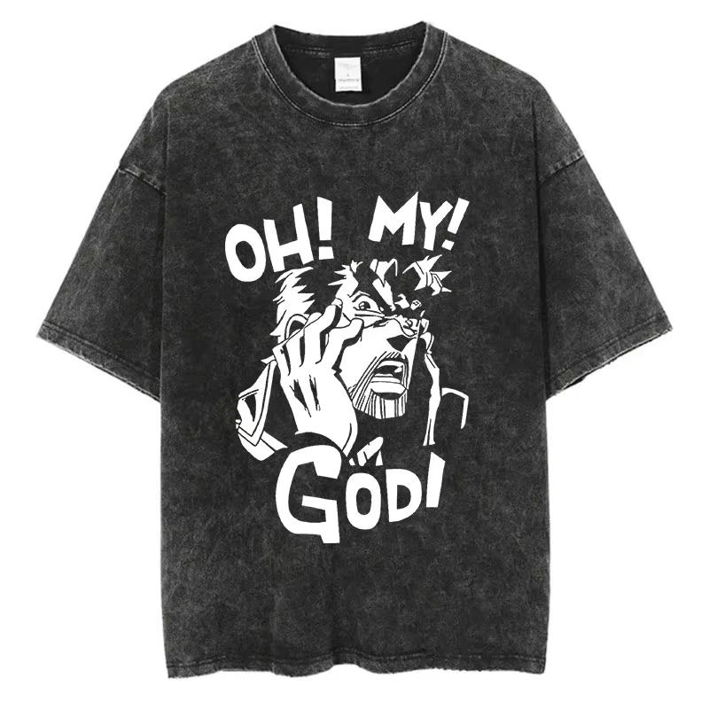 

Винтажная футболка из стираного хлопка для мужчин и женщин, хип-хоп, уличная одежда, принт JoJo Bizarre Adventure, Харадзюку, футболка с коротким рукавом, топы XL