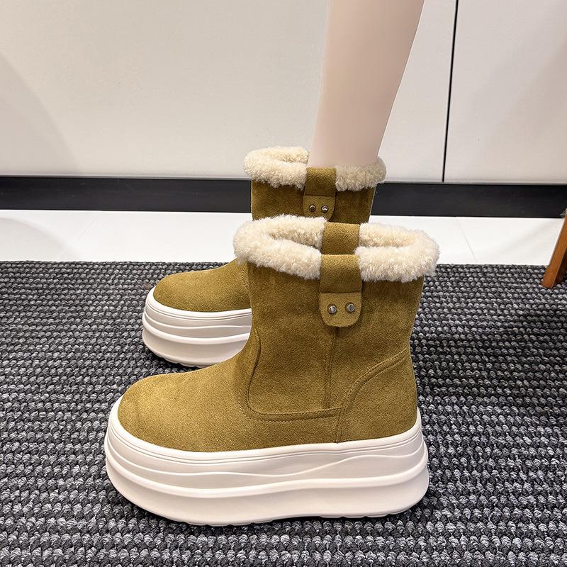 Retro velvet thickened thick-soled small snow boots, new winter heightening warm Birkenstock cotton shoes 34