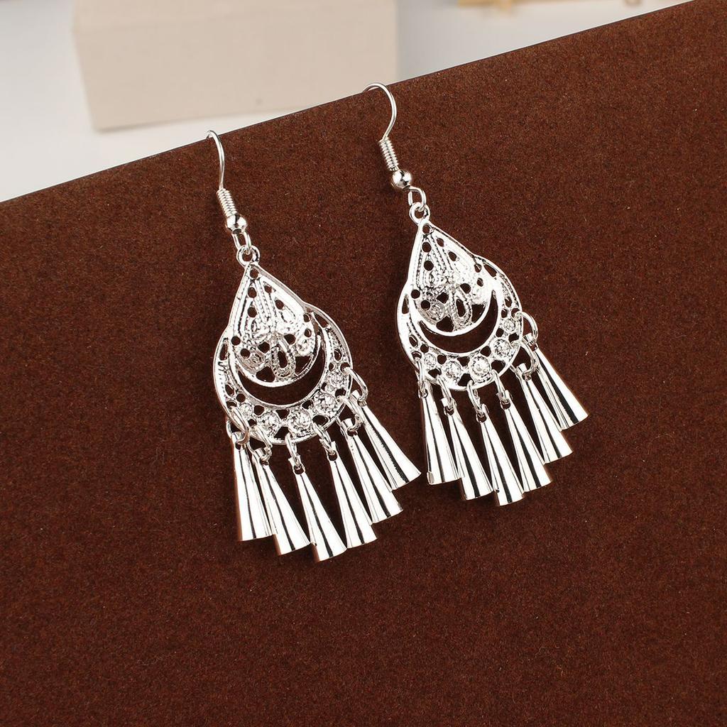 Turquoise Earrings Bohemian Drop Ear Earrings with Tassels, Geometric Alloy, Retro Style, Boastful Ear Accessories