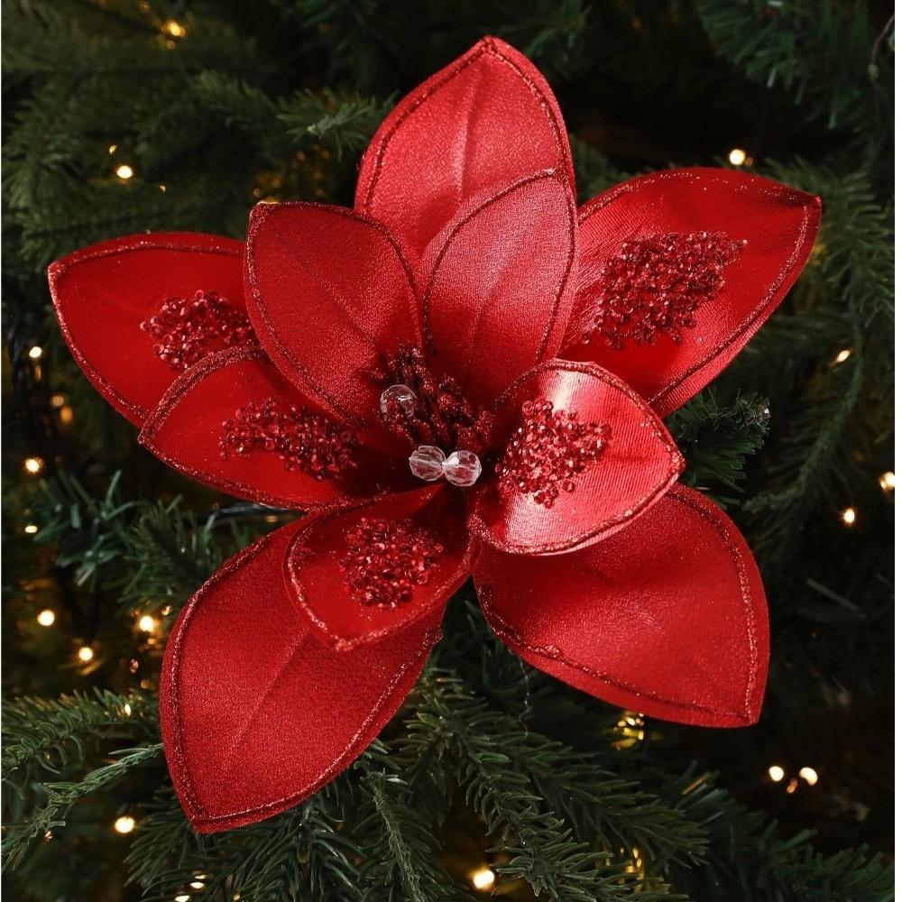 15CM Artificial Poinsettia Flower Glitter Sequins Flower New Simulation Flowers  Home Decoration