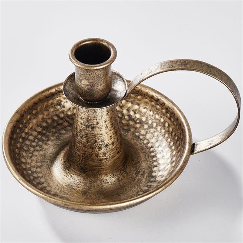 2Pcs Antique Iron Candle Holders with Handle For Fireplaces Decorations Wedding Parties Centerpieces Taper Candlestick