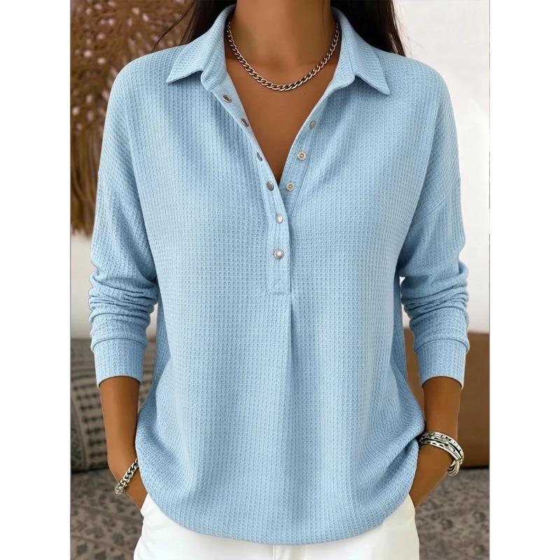 JPNTKY Women's Fashion Casual POLO Neck Long Sleeve Blouses & Shirts