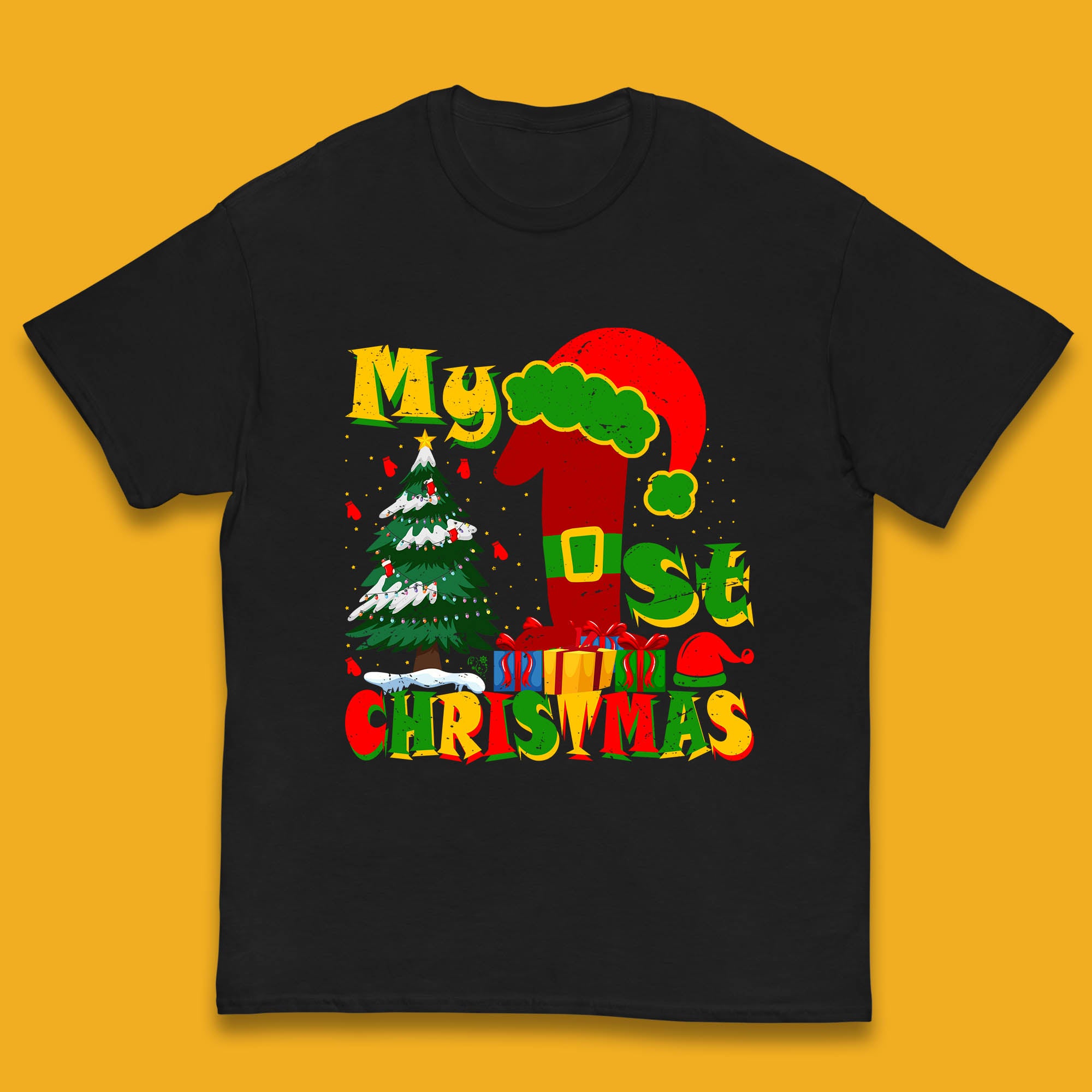 My First Christmas Elf Costume & Hat Xmas Tree Kids T Shirt 130