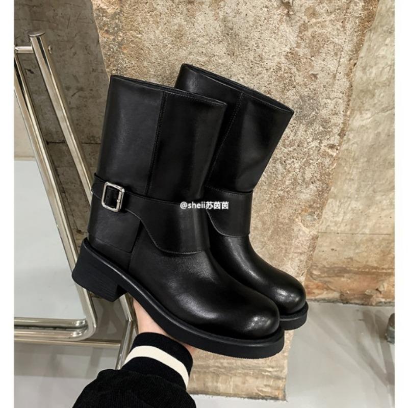 [] Oil painting boots~ retro polished thick heel chimney desert western short boots women's Martin boots