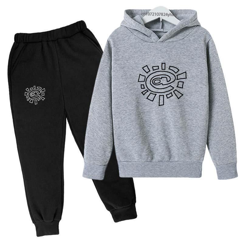 Kinder Mode Trend Buchstaben Print 2-teilig Pullover Hoodie+Hose Trainingsanzüge 2-13 Jahre Jungen Mädchen Streetwear Outfits Kinderbekleidung
