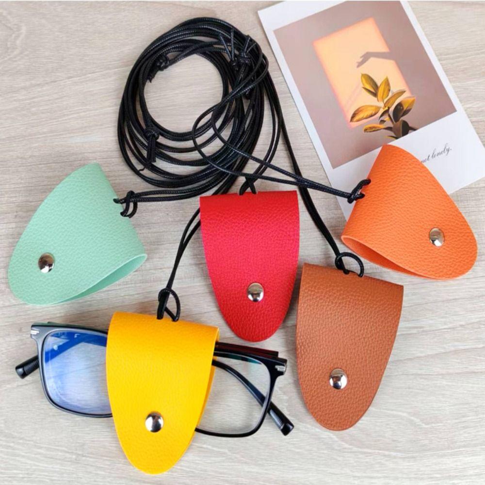 Storage Hanging Rope Eyeglasses Storage Bag Pendant Leather Hanging Neck Pouch  for Unisex
