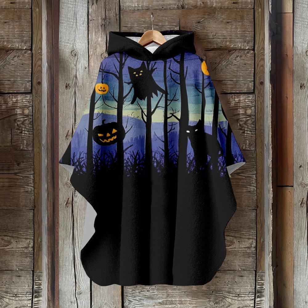 Digital Print Women's Hooded Cloak for Halloween and Christmas