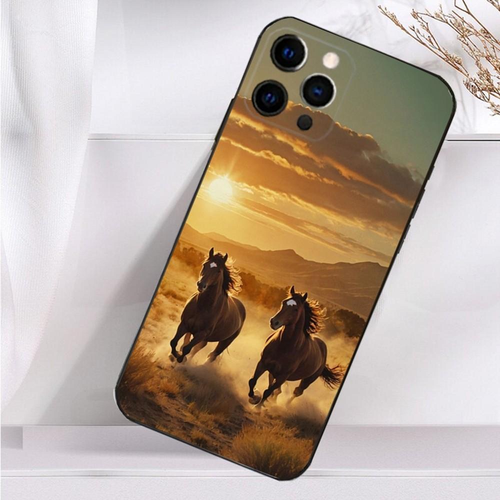 Art G-Galloping Horse Phone Case For iPhone 16,15,14,13,12,11 Plus,Pro Max,XS,X,XR,SE,Mini,8,7 Soft Silicone Black Cover