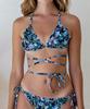 Loe Morgan Navy Ruffle-Trimmed Floral Bikini Top
