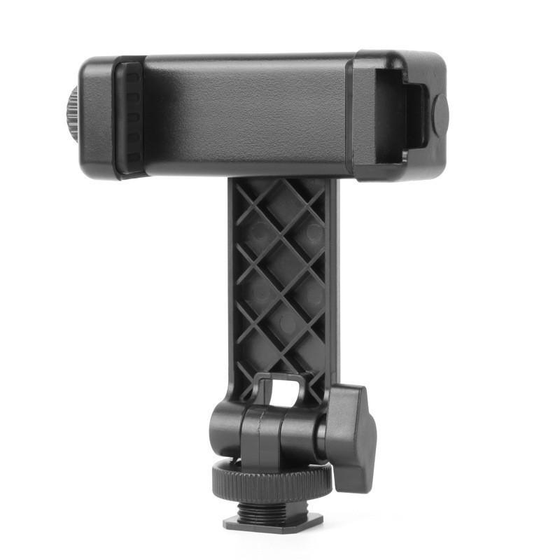 360° Rotatable Phone Holder with Dual Cold Shoe and Folding Clip for Desktop Live Streaming