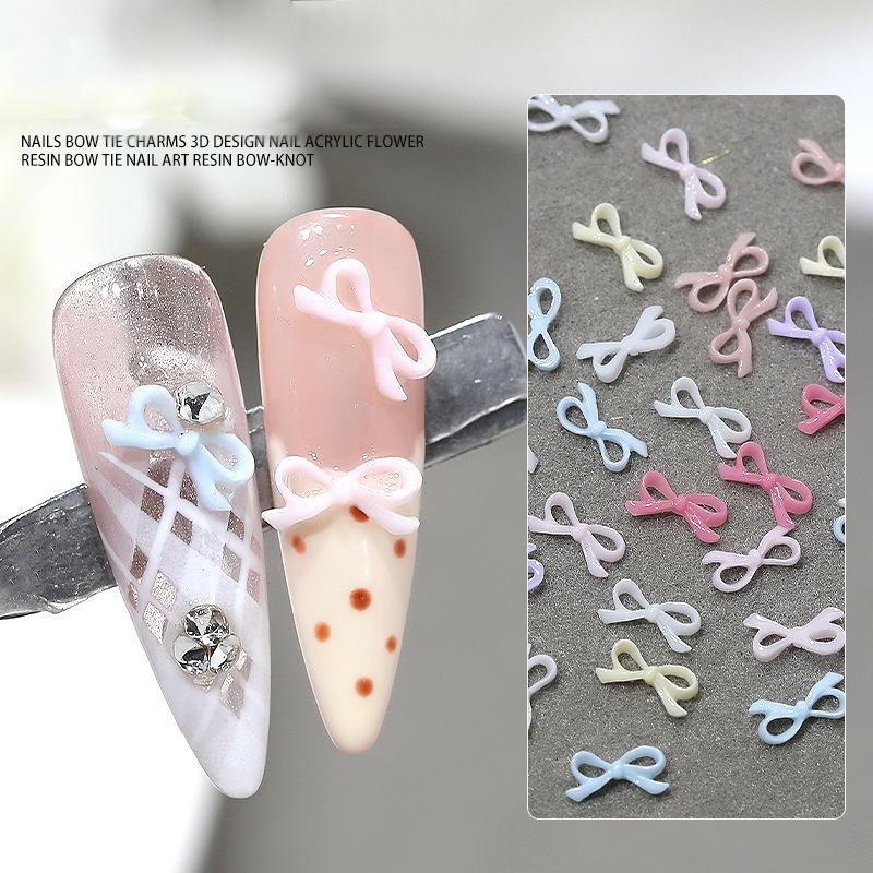 50Pcs 3D Exquisite Bow Tie Nail Art Charms Resin Ribbon Bowknot Jewelry Nail  Decoration Diy Accessories Manicure