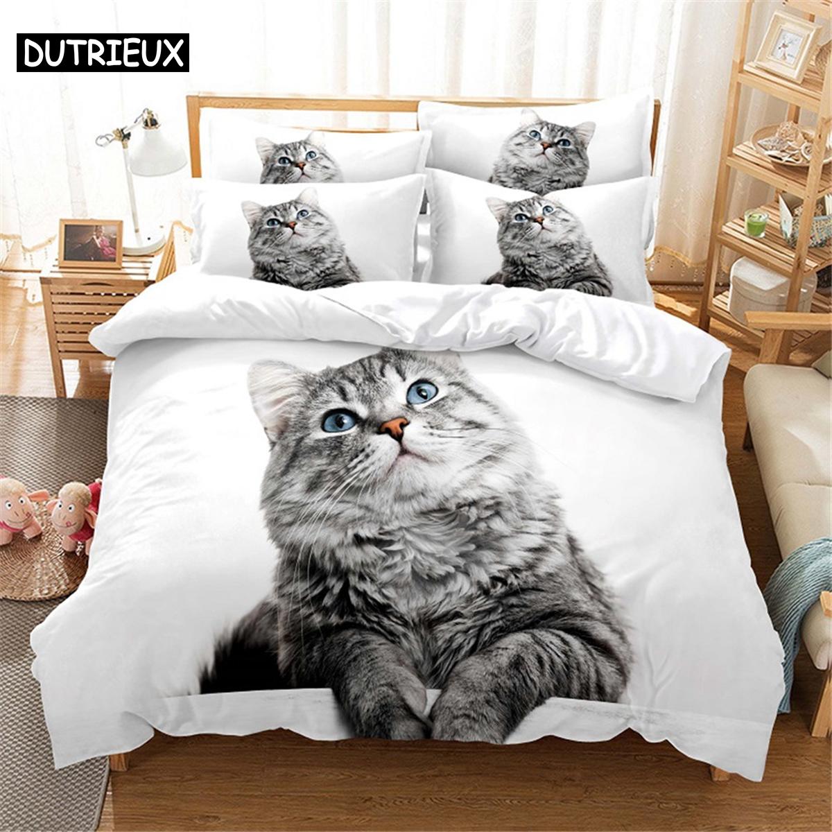 

3D Cat Bedding Set Queen Bedding Duvet Cover Set Bedding Set Bed Cover Cotton Queen Bedroom Bed Cover Set Bed Set Bedding (135x200cm)&set
