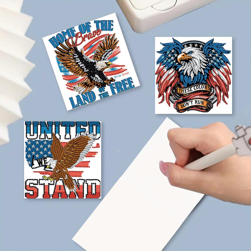 6pcs DIY Independence Day USA Flag Rhinestone Diamond Art Mosaic Postcards Diamond Art Greeting Cards for Independence Day